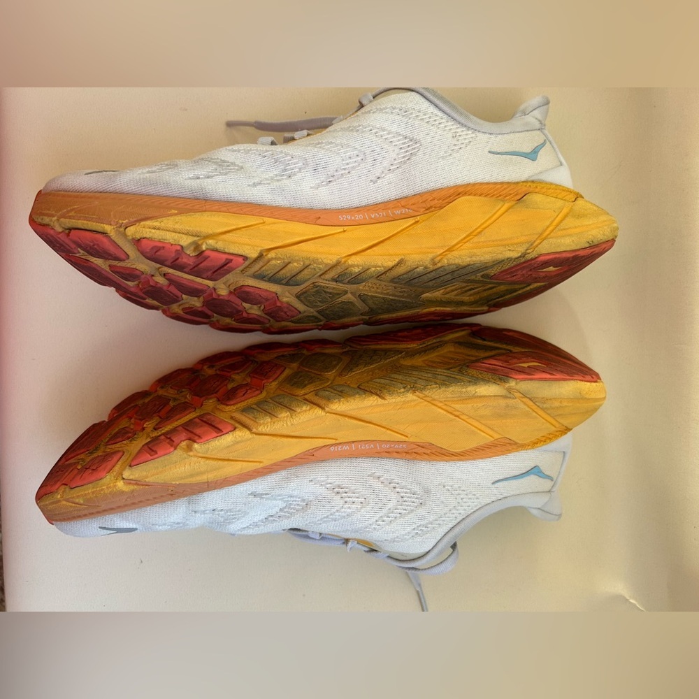 Hoka White Mesh Running Shoes with Yellow-Orange Gradient Midsole - Picture 7 of 8